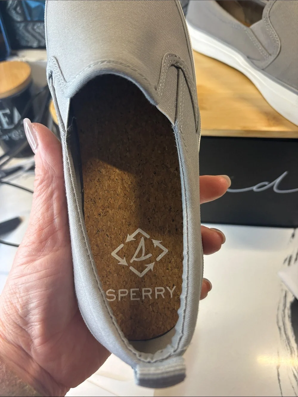 Sperry Men's Slip-On Canvas Loafers in Light Gray with White Sole
